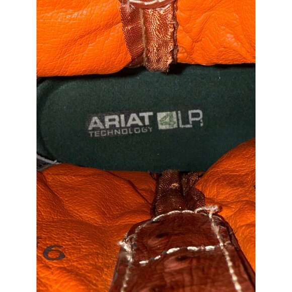 Ariat Fatbaby Ostrich Print Western Boots 9.5 B Brown & Teal Leather - Picture 8 of 13